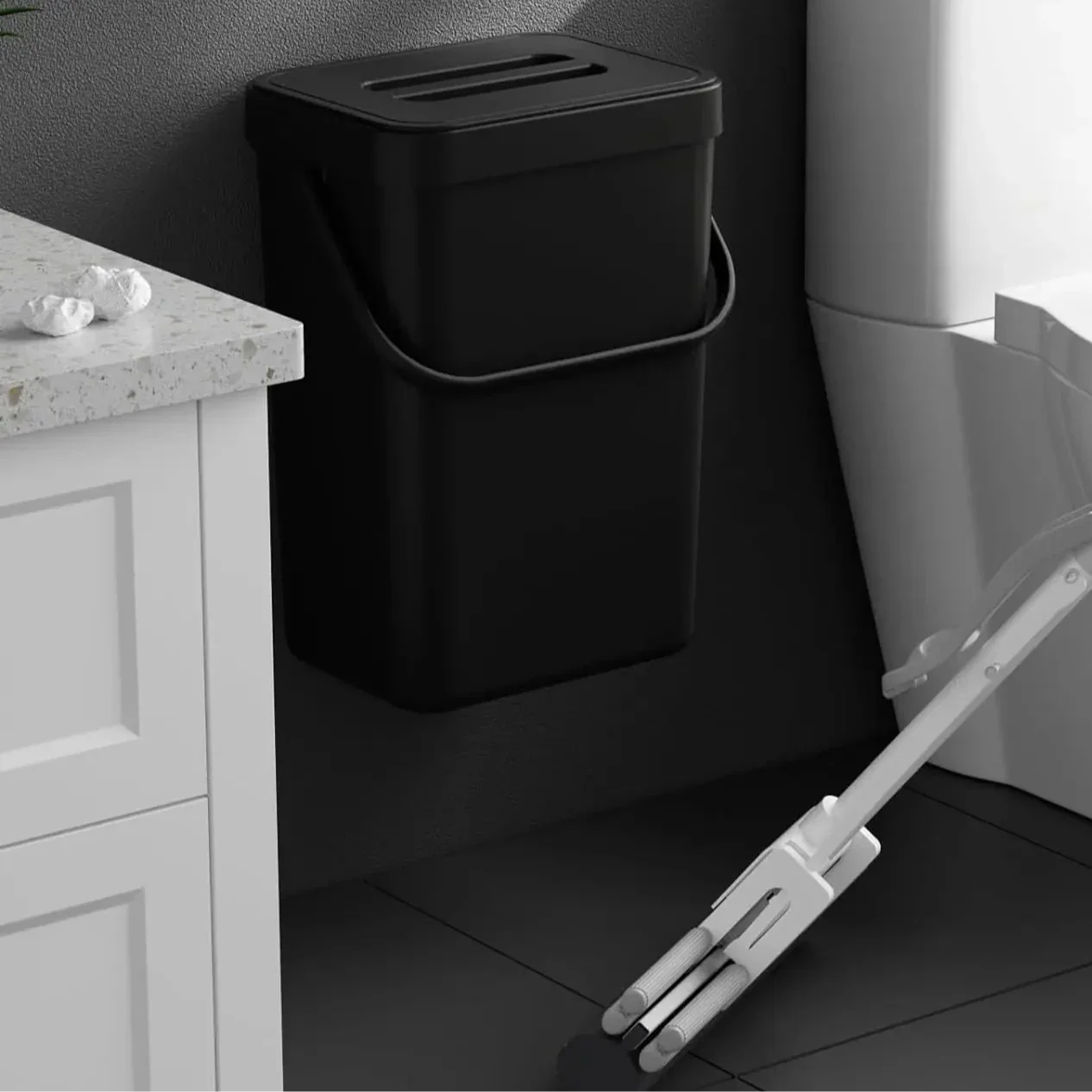 Maliben | Binova Mini Trash Can | With Lid | Hanging & Wall Mounted | Compact & Odor Blocking | For Kitchen, Bathroom & Office