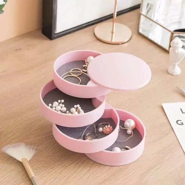 Maliben | Velvira Jewelry Box Rotatable | 5 Levels With Lid | Dustproof & Compact | For Jewelry, Hair Accessories & Makeup