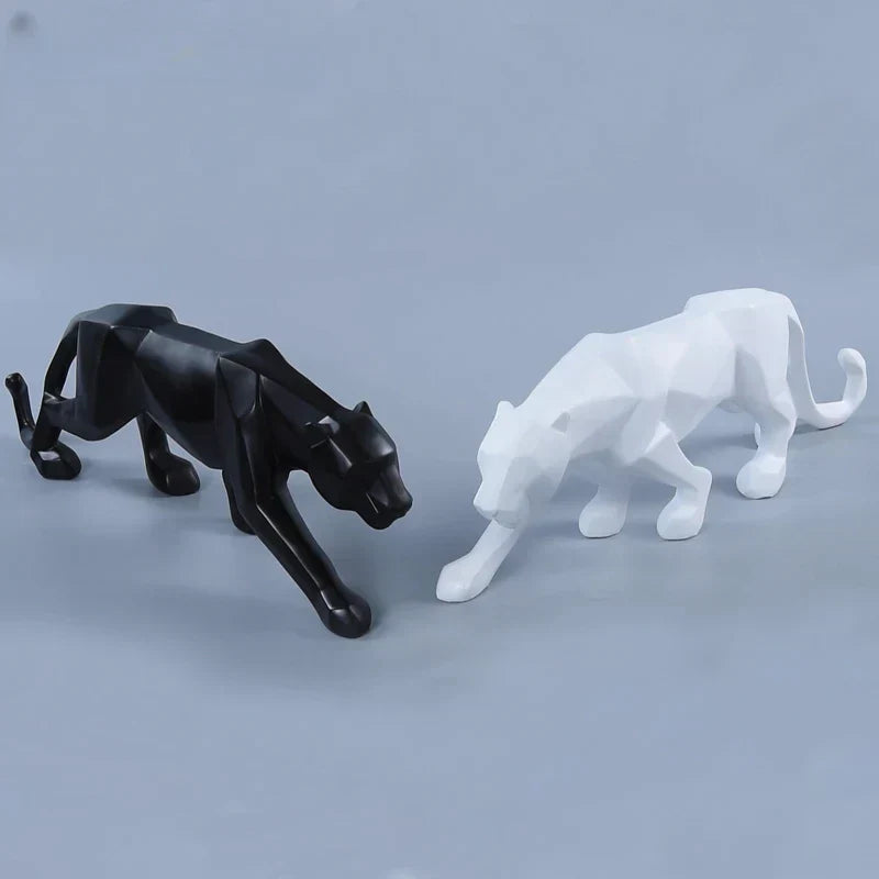 Maliben | Panther Statue, Animal Figure, Abstract Geometric Style, Resin, Leopard Sculpture, Home Office, Desktop Decoration, Crafts