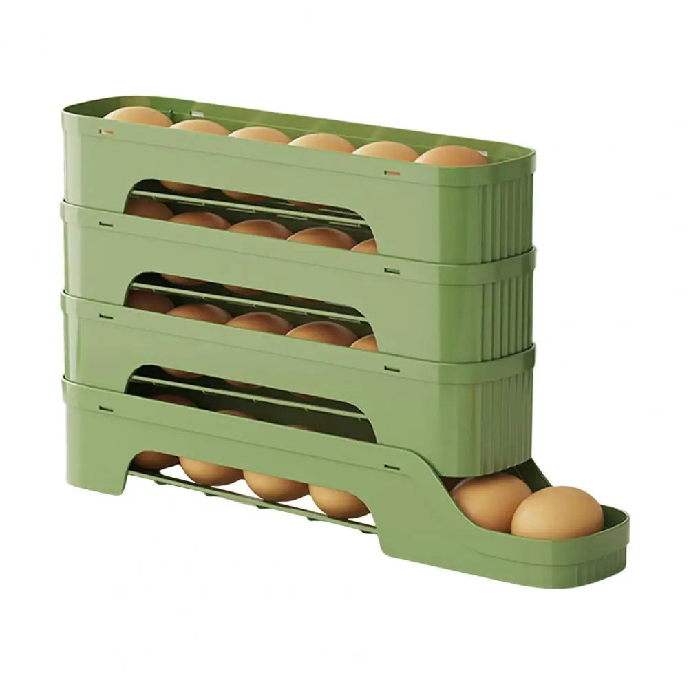 Maliben | Egg Box Rollomaxx | 4-Tier Egg Organizer | Space-Saving & Self-Rolling | Transparent Design