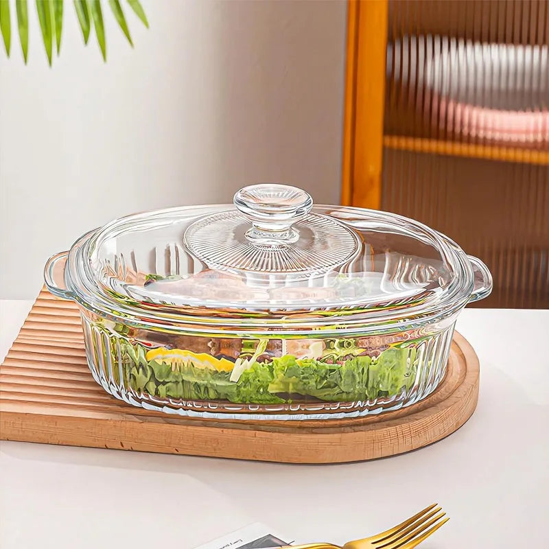 Maliben | 4-piece Glass Bakeware Set with 2 Bakeware Dishes with Glass Lids, 1.9 Qt and 3 Qt