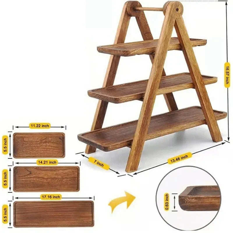 Maliben | 3-tier wooden step plate decor cake stand farmhouse step plate party serving dish and trays