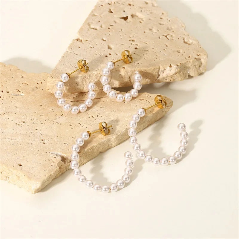 Maliben | Elegant C Hoop Pearl Earrings