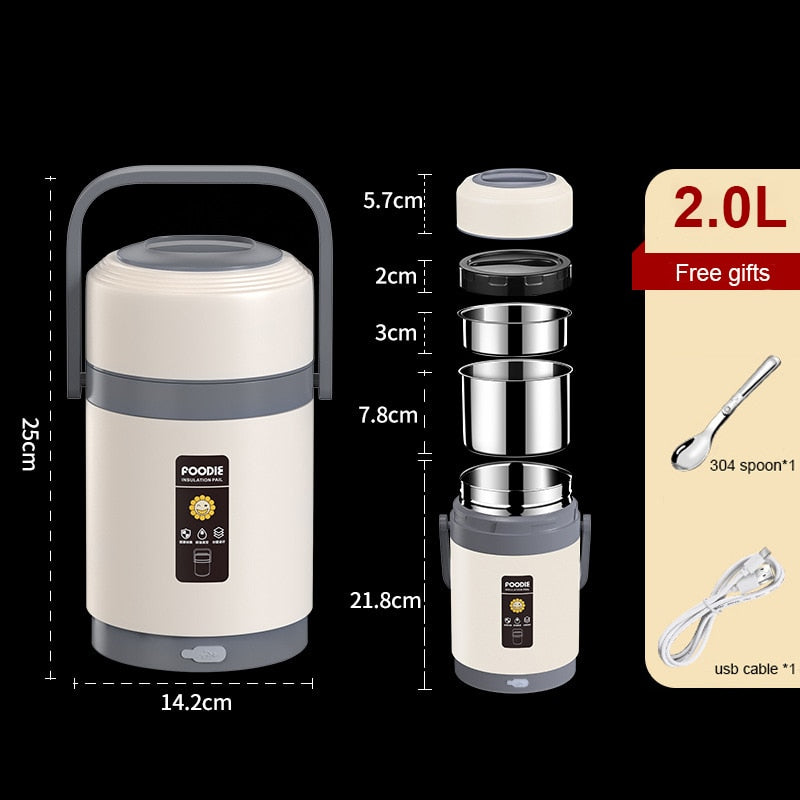 Maliben | Usb Heated Stainless Steel Food Warmer Lunch Box