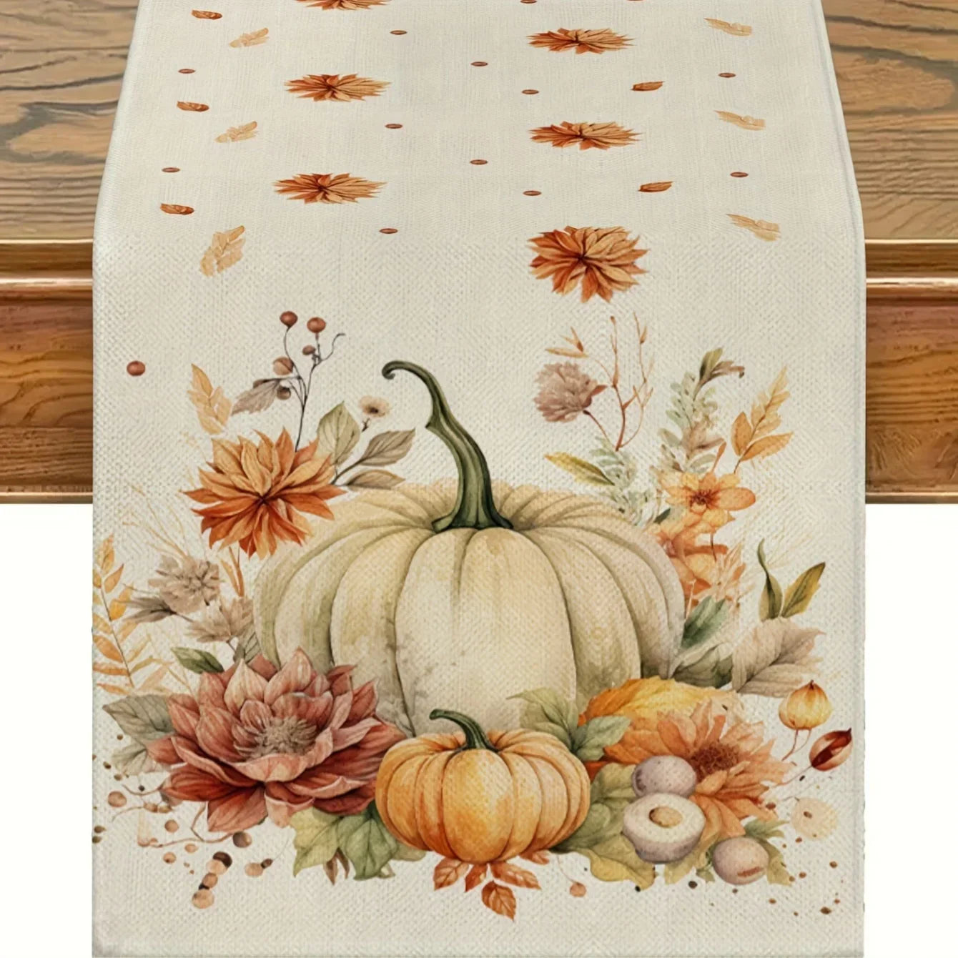 Maliben | Autumna Autumn Table Runner | Pumpkin & Flower Motif | Washable & Durable | Linen Look | 150–275 × 33 Cm