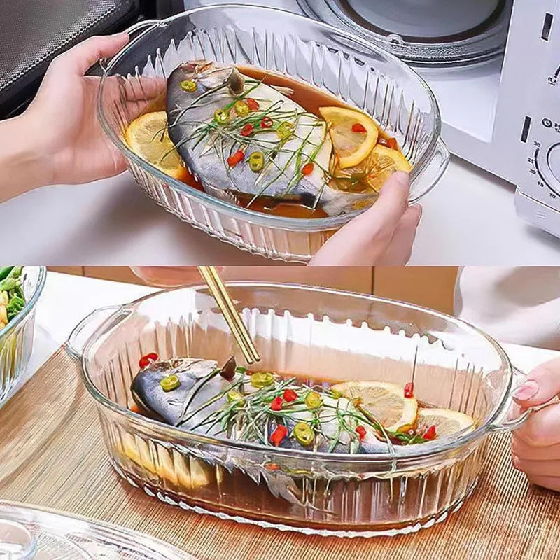 Maliben | 4-piece Glass Bakeware Set with 2 Bakeware Dishes with Glass Lids, 1.9 Qt and 3 Qt