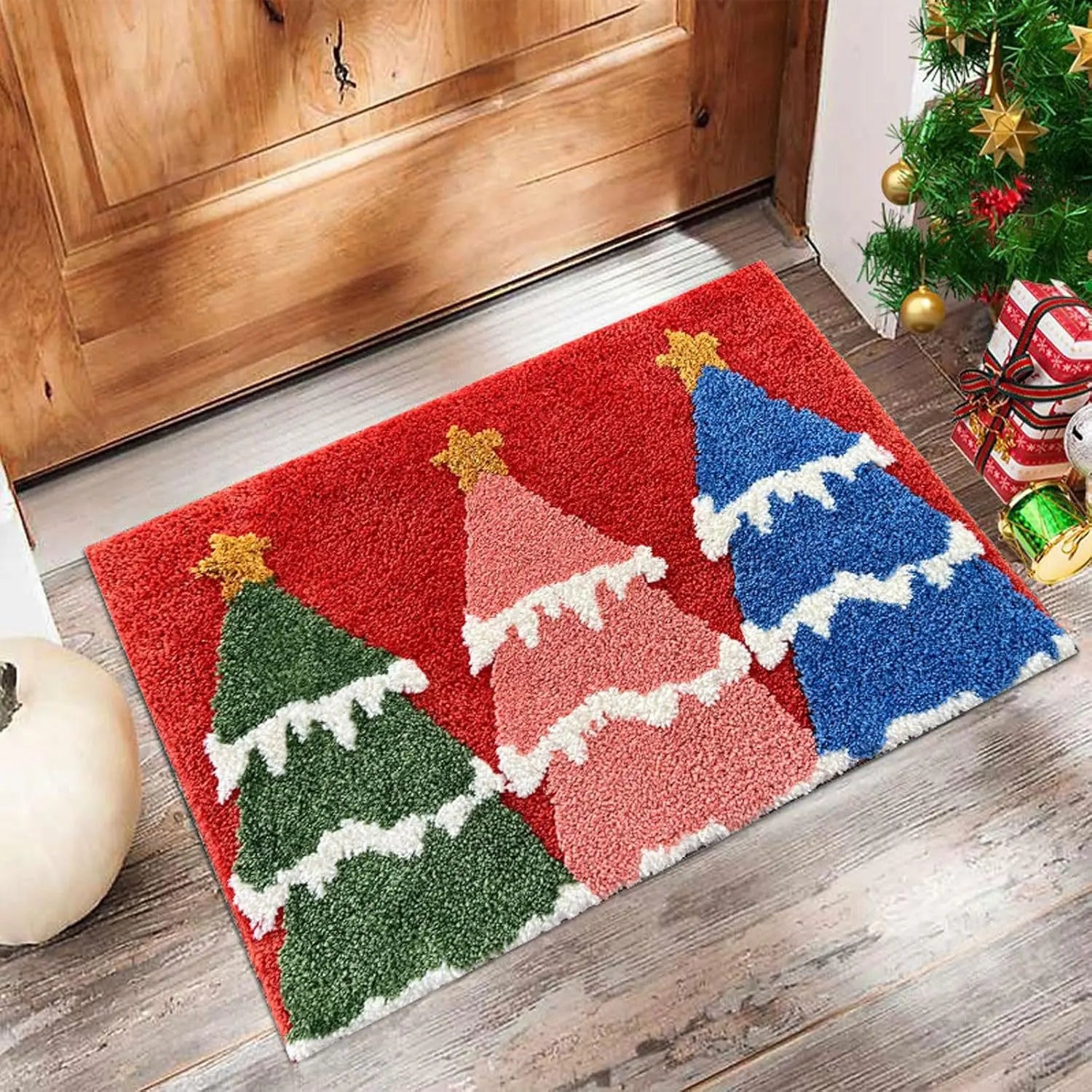 Maliben | Winter Love | Christmas Doormat | Santa & Gingerbread Man | Red | For Indoor & Outdoor | Non-Slip & Washable