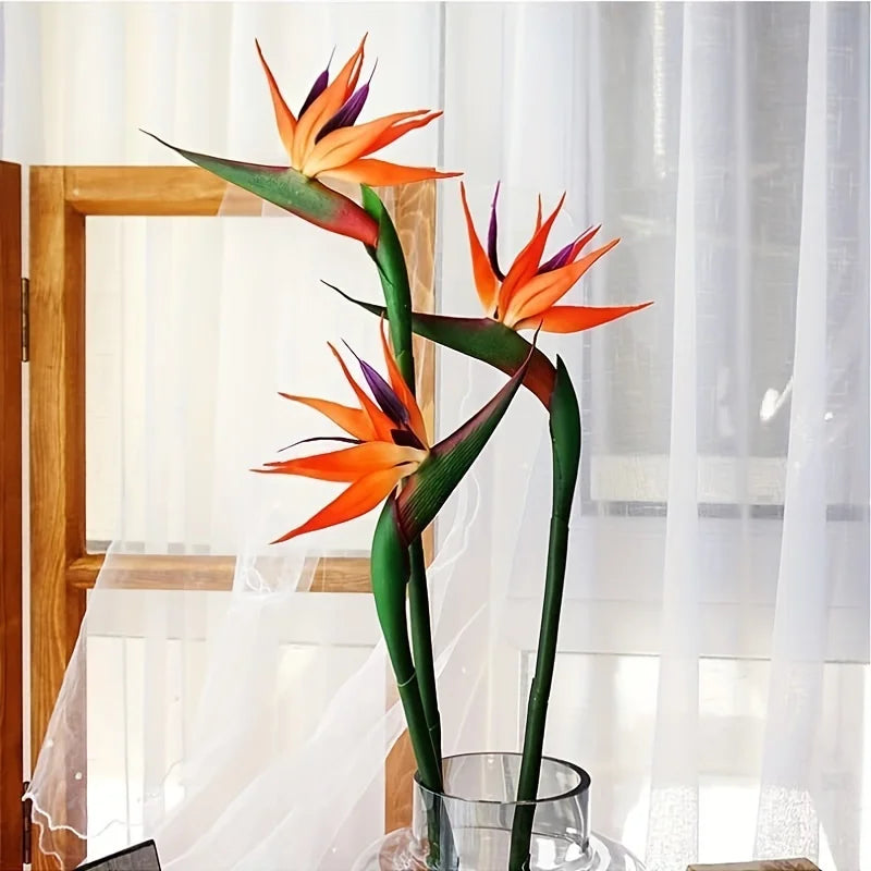 Maliben | Floriva 3 Piece Set Artificial Strelitzias | Bird Of Paradise Flowers | 24.5 Cm Long Stems | Decoration For Home, Office & Events