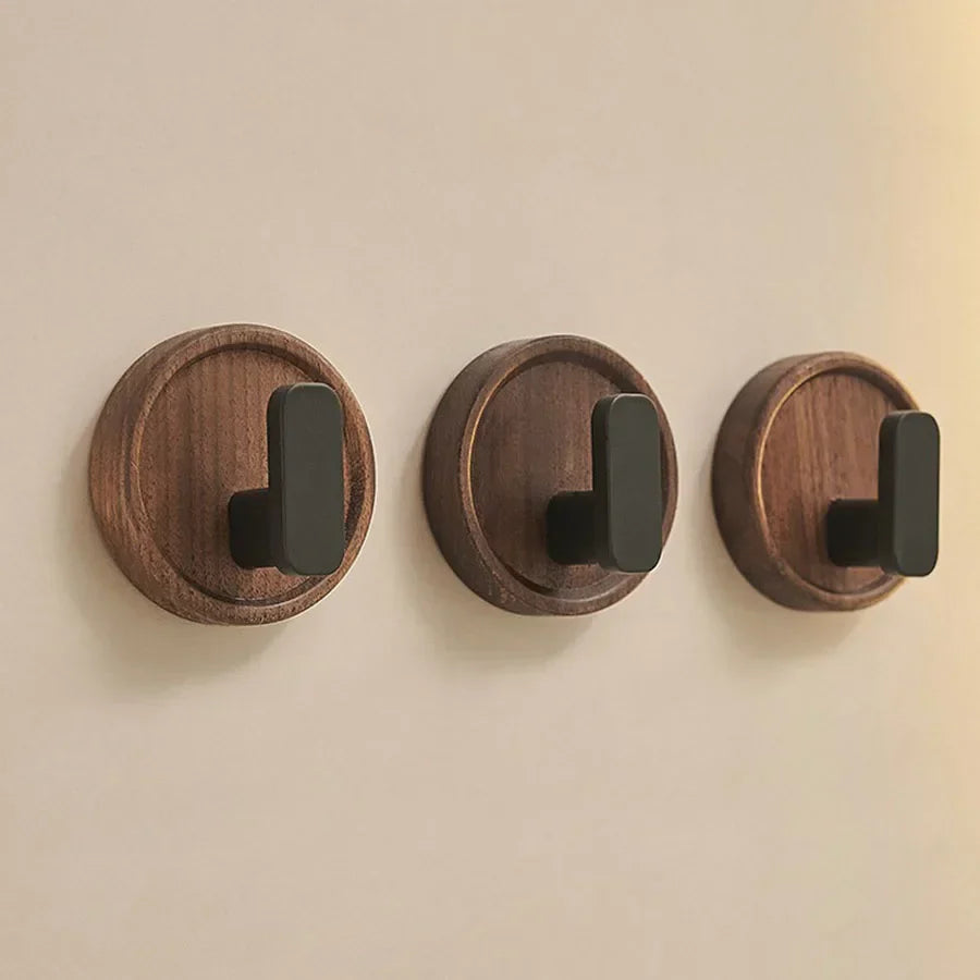 Maliben | Self-Adhesive Wooden Wall Hooks Nordiva Woodcircle | Walnut Wood | Decorative Hook For Keys, Towels & Clothing | Bathroom, Kitchen & Hallway