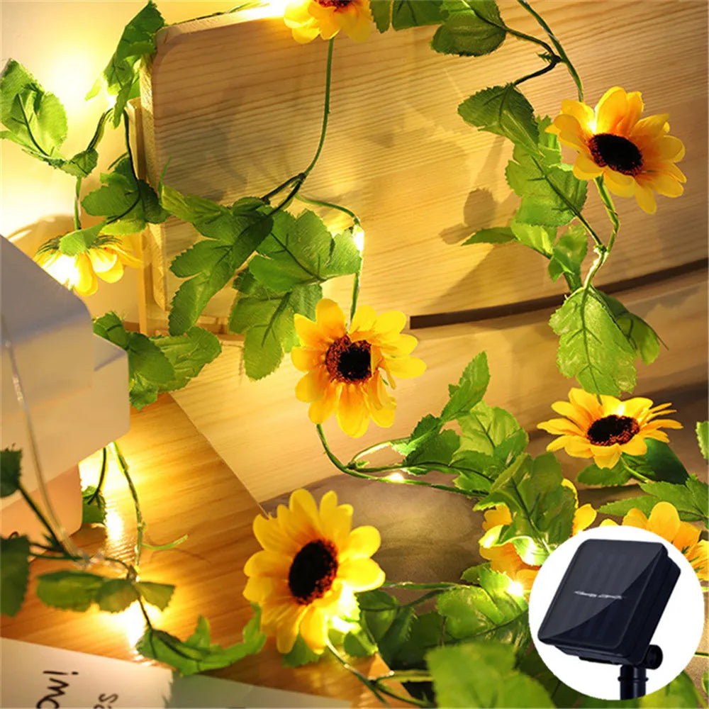 Maliben | Solar Fairy Lights Soliblossom | Sunflower Decor With Leaves | Warm White | 8 Modes | For Garden, Fence & Wedding