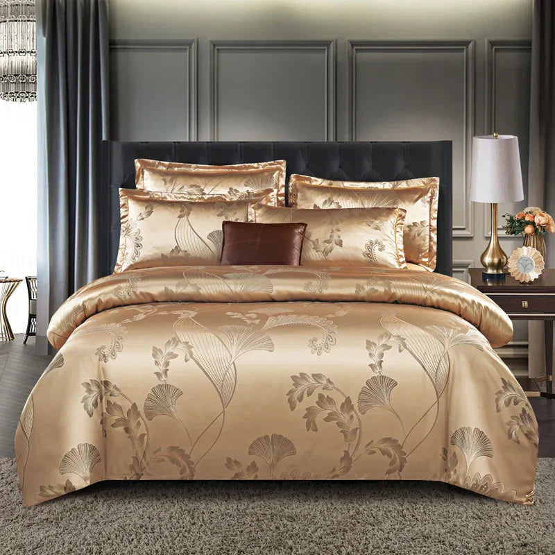Maliben | Luxurious SatIn Rayon Jacquard Duvet Cover in Gold & Blue