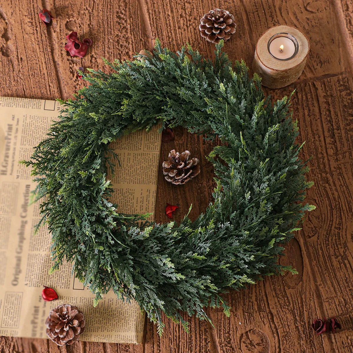 Maliben | Verdania | Artificial Cedar Wreath | Evergreen | 30 Cm Ø | Low Maintenance Decor For Home & Garden
