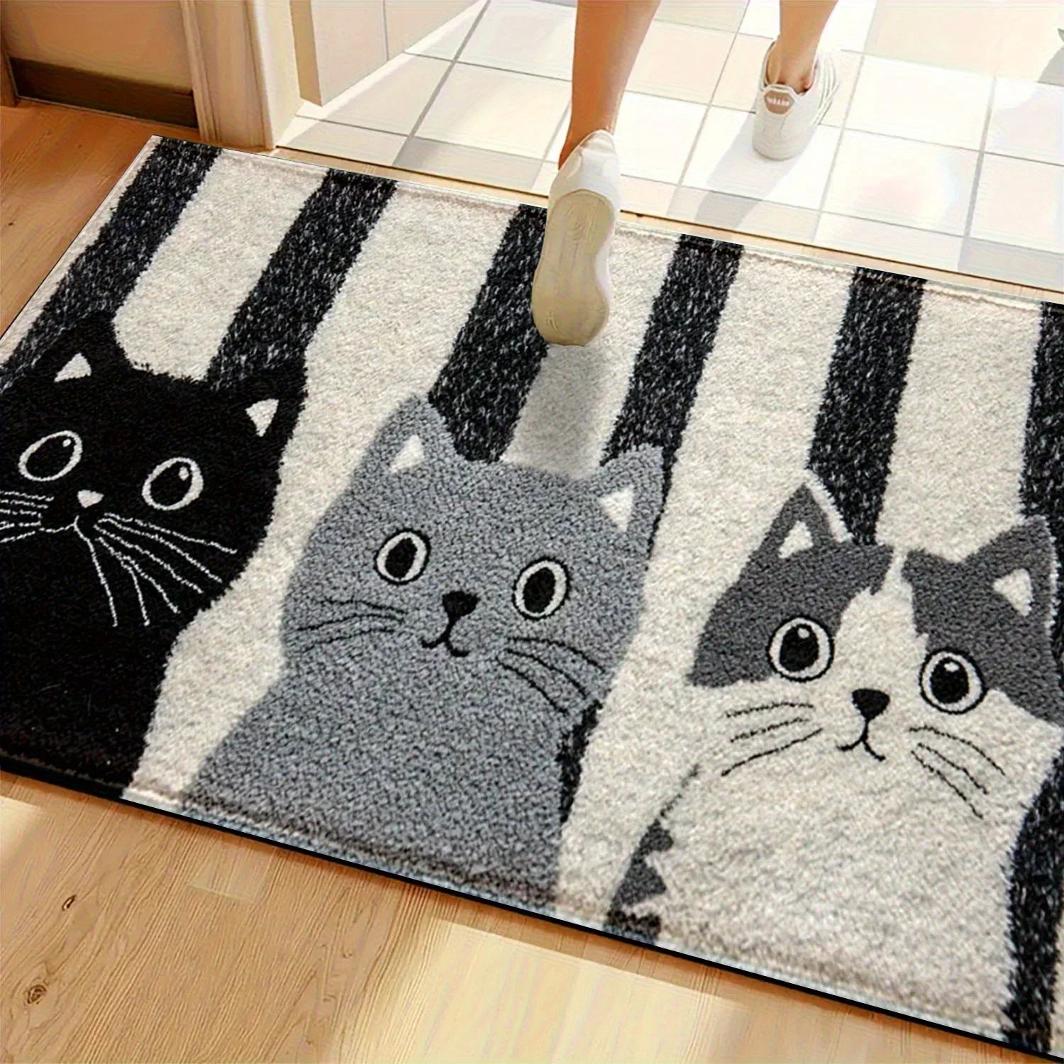 Maliben | Cat Rug Miyono | Soft & Waterproof | Non-Slip Mat With Stripes & Cartoon Cat Design | For Bedroom, Hallway & Living Room