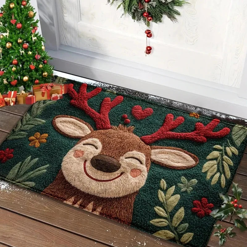 Maliben | Winter Love | Christmas Doormat | Santa & Gingerbread Man | Red | For Indoor & Outdoor | Non-Slip & Washable