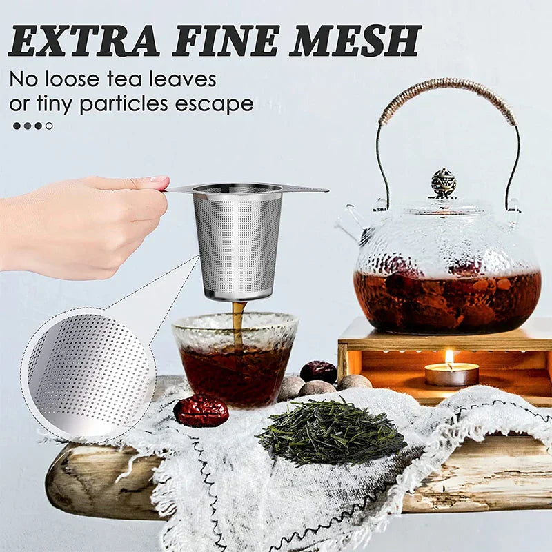 Maliben | Tea Egg Leafluxe Stainless Steel | Extra Fine Mesh Tea Strainer | With Double Handles | For Loose Tea