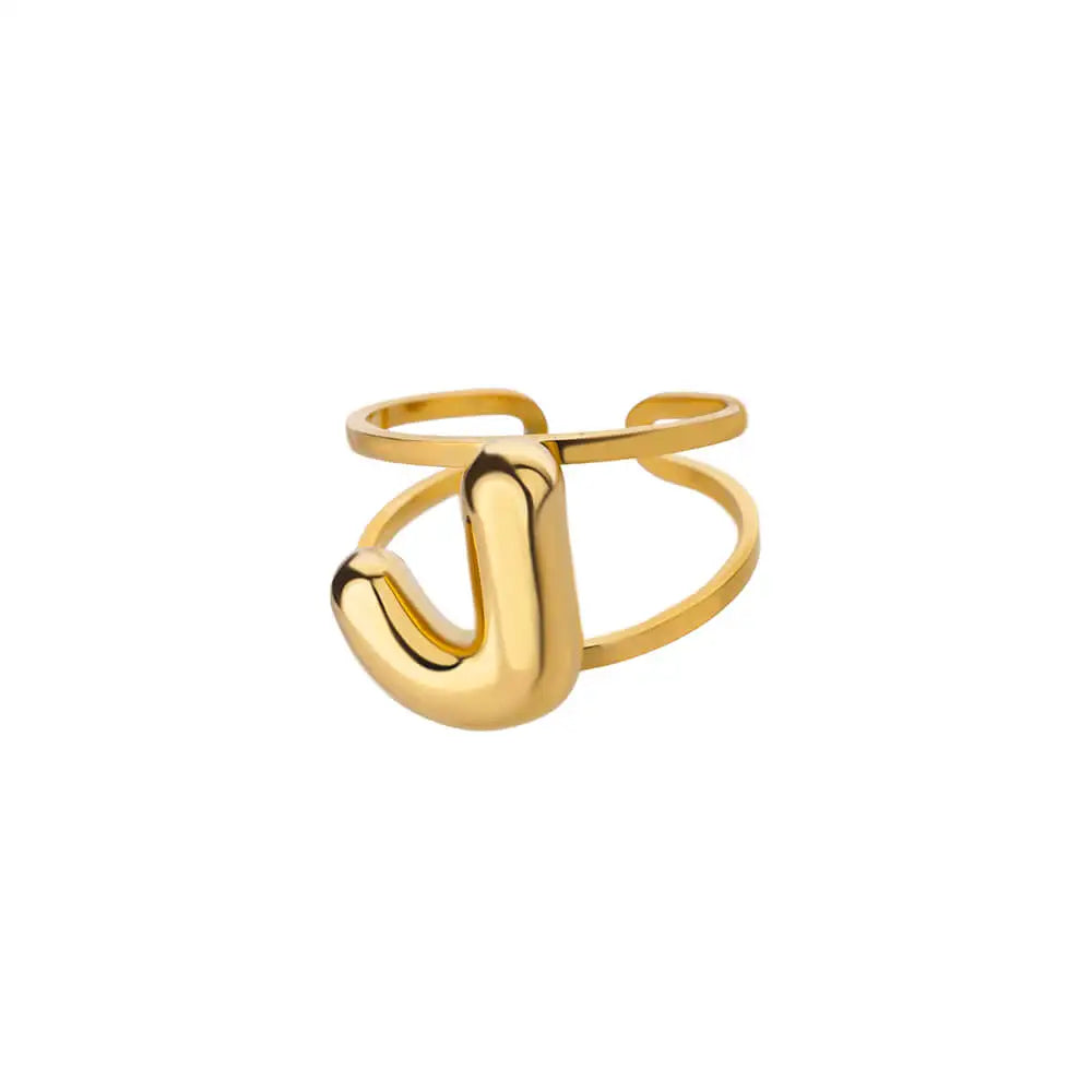 Maliben | Adjustable Open Band Bubble Letter Initial Ring