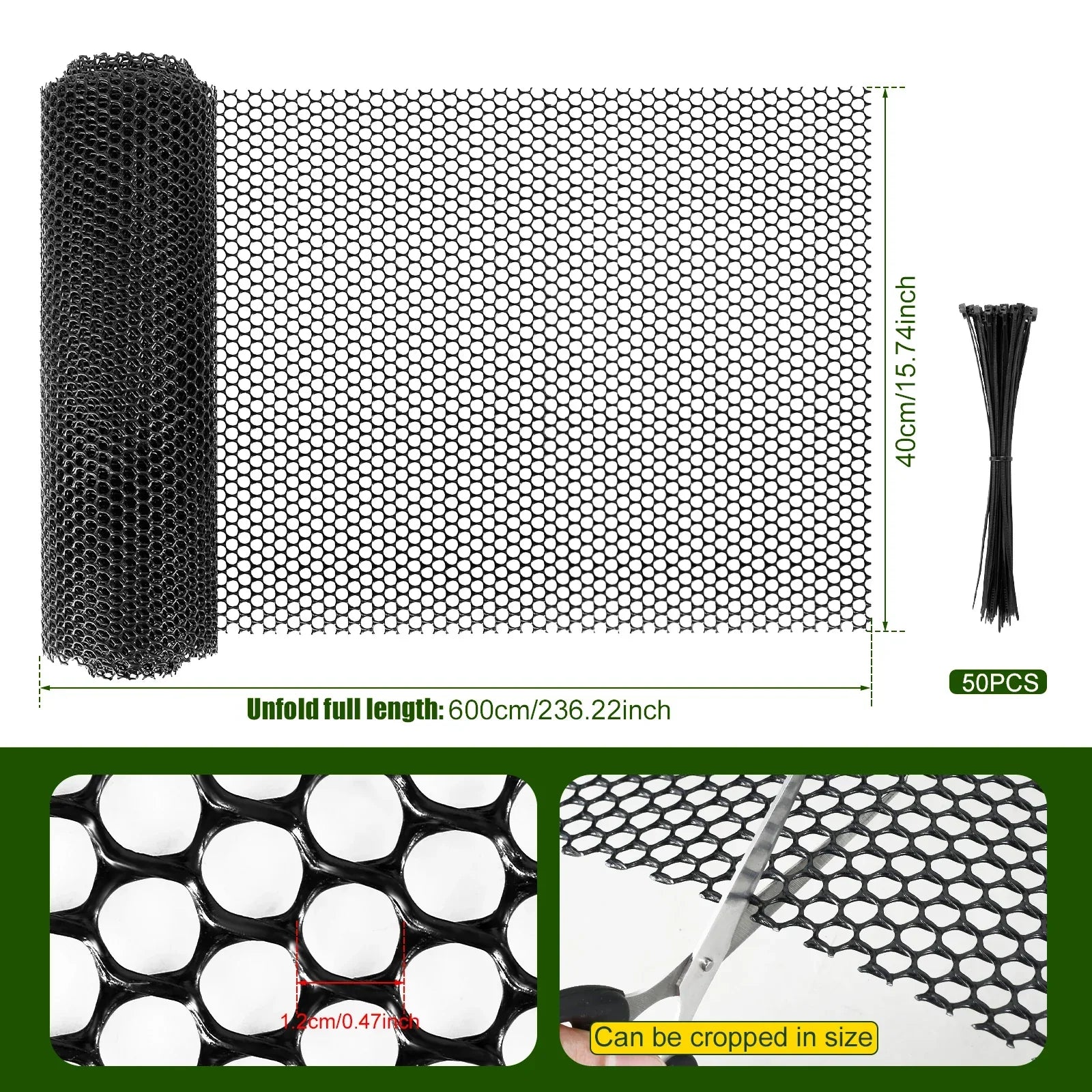 Maliben | Flexguard Mesh | Plastic Fence Net For Garden & Tree Trunk Protection | 300 × 40 Cm / 600 × 40 Cm | Weatherproof & Customizable