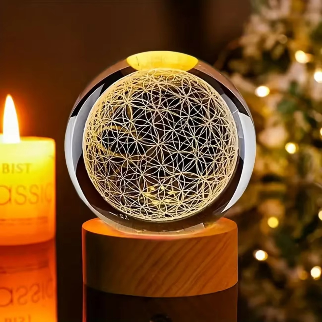 Maliben | Enchanting 3d Flower Of Life Crystal Ball With Color-Changing Usb Nightlight
