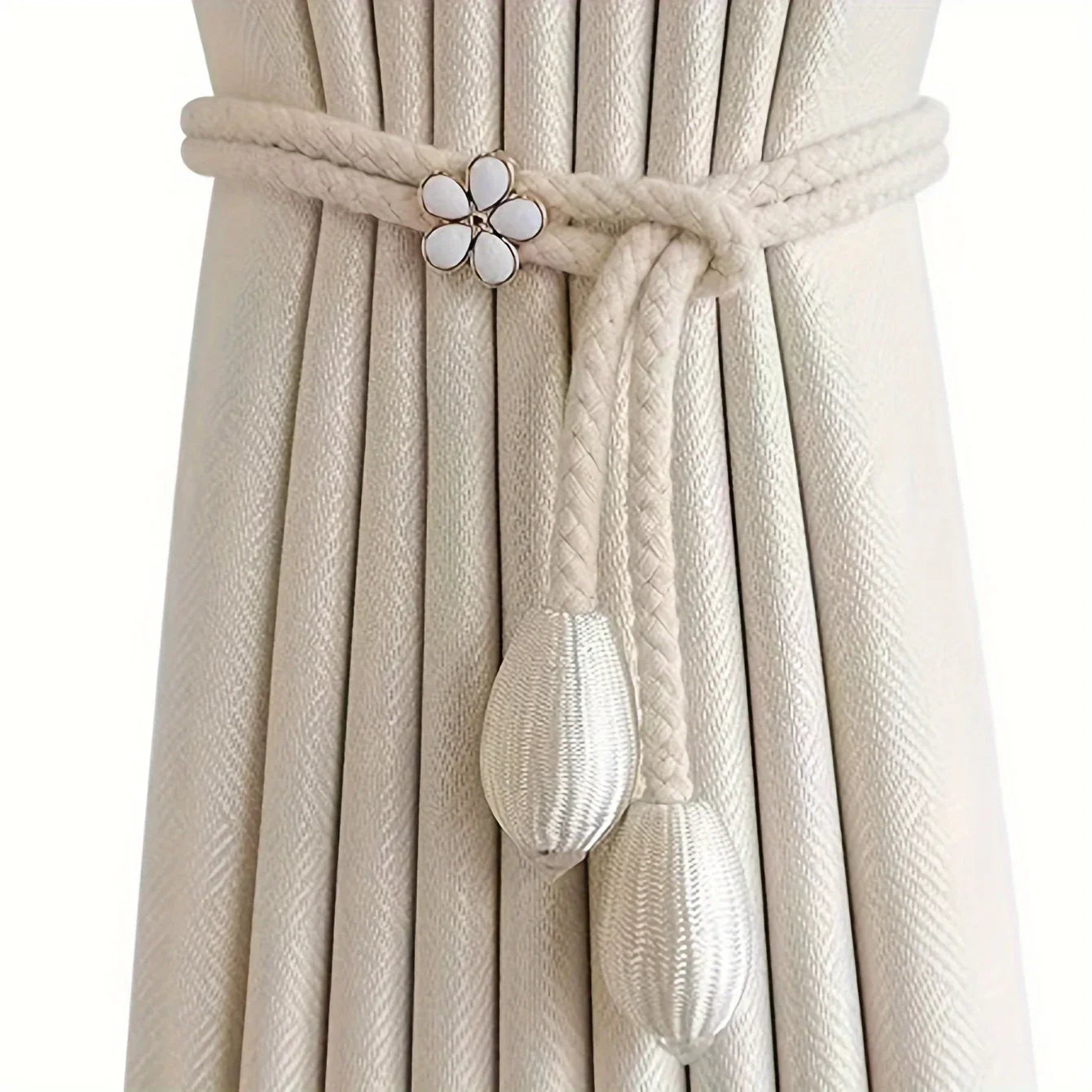 Maliben | Floravia Curtain Holders 2-Piece Set | Adjustable Without Drilling | With Flower Buckle | Elegant Home Accessory