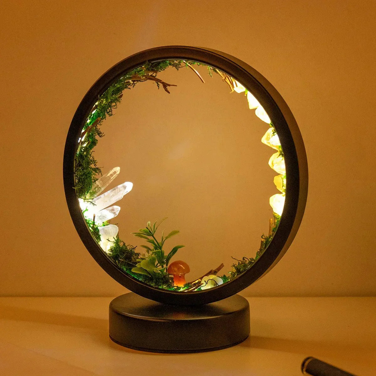 Maliben | Elegant Night Light - Round Frame - Green Crystals - Chic Decoration