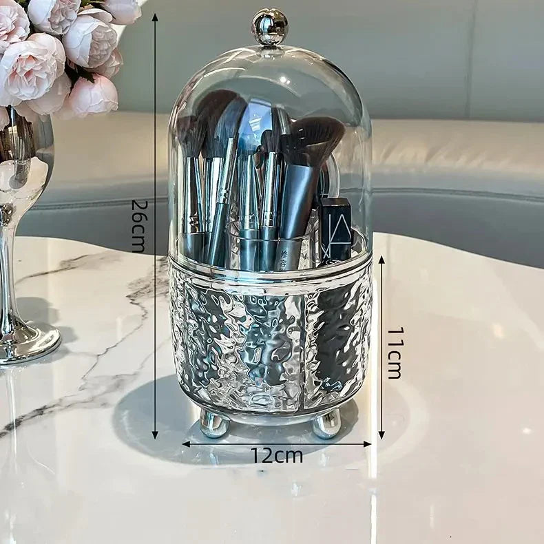 Maliben | Lumora Make-Up Brush Organizer With Lid | Dustproof & Rotatable | For Brushes, Lipsticks & Perfume | 360° Rotating | Silver/Gray