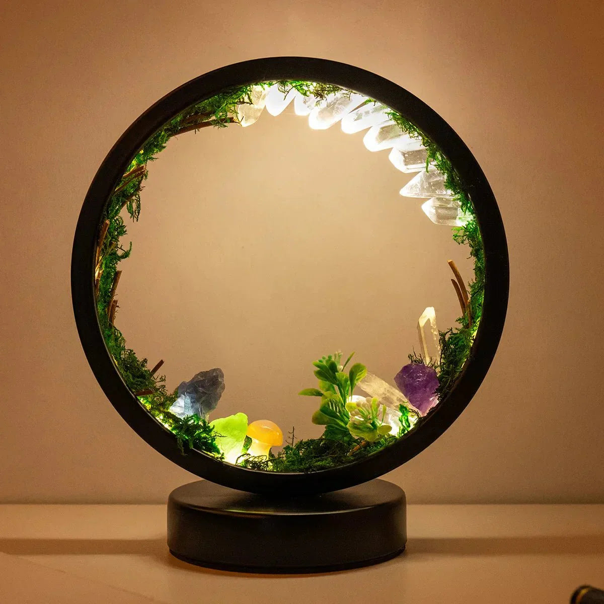 Maliben | Elegant Night Light - Round Frame - Green Crystals - Chic Decoration