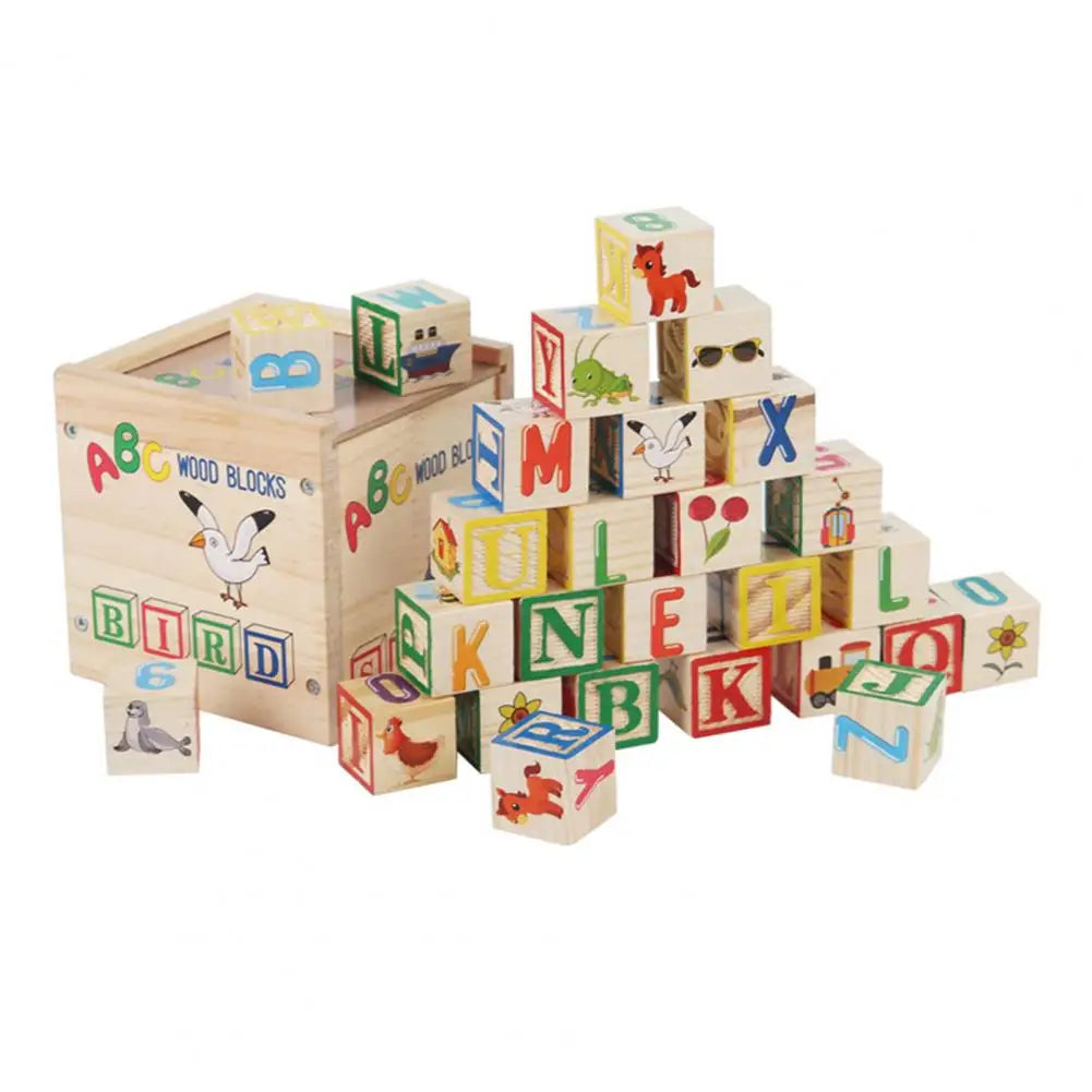 Maliben | Abcstack | Learning And Building - Wooden Alphabet Blocks With Storage Box