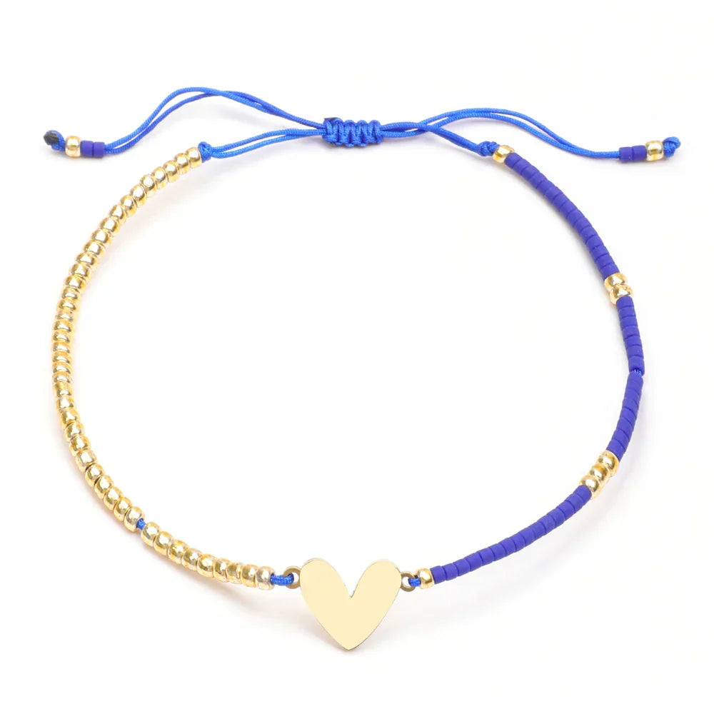 Maliben | Adjustable Dainty Beaded Flat Heart Bracelet