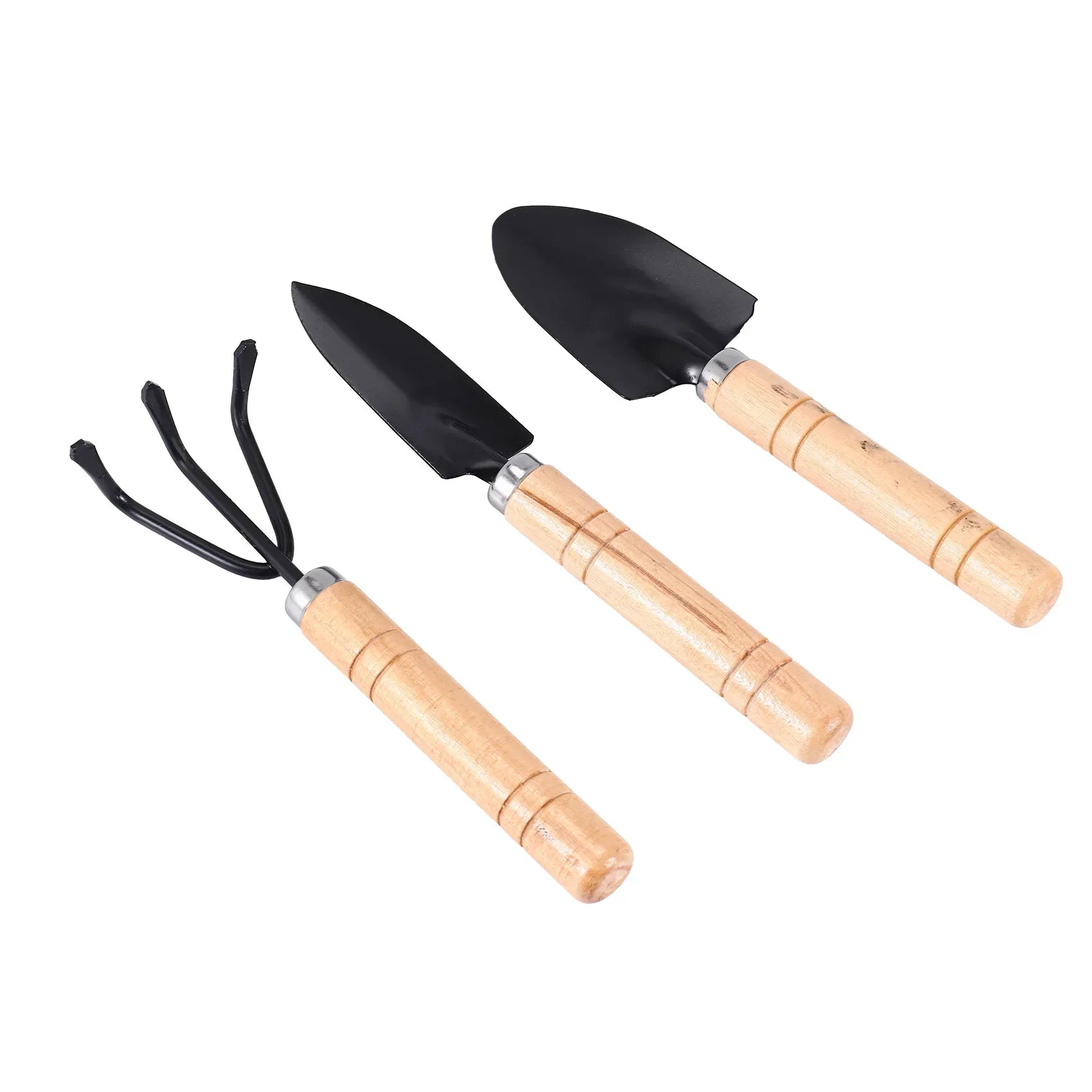 Maliben | Planturio Mini Garden Tool Set 3-Piece | Spade, Shovel & Rake | Wooden Handle & Metal Head | For Bonsai & Houseplants
