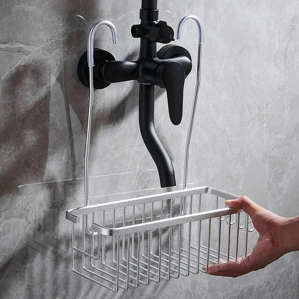 Maliben | Duschglanz Aerorack Hanging Shower Basket Made Of Aluminium | Rustproof Shower Shelf With Hooks | Large Capacity For Shampoo & Bath Accessories