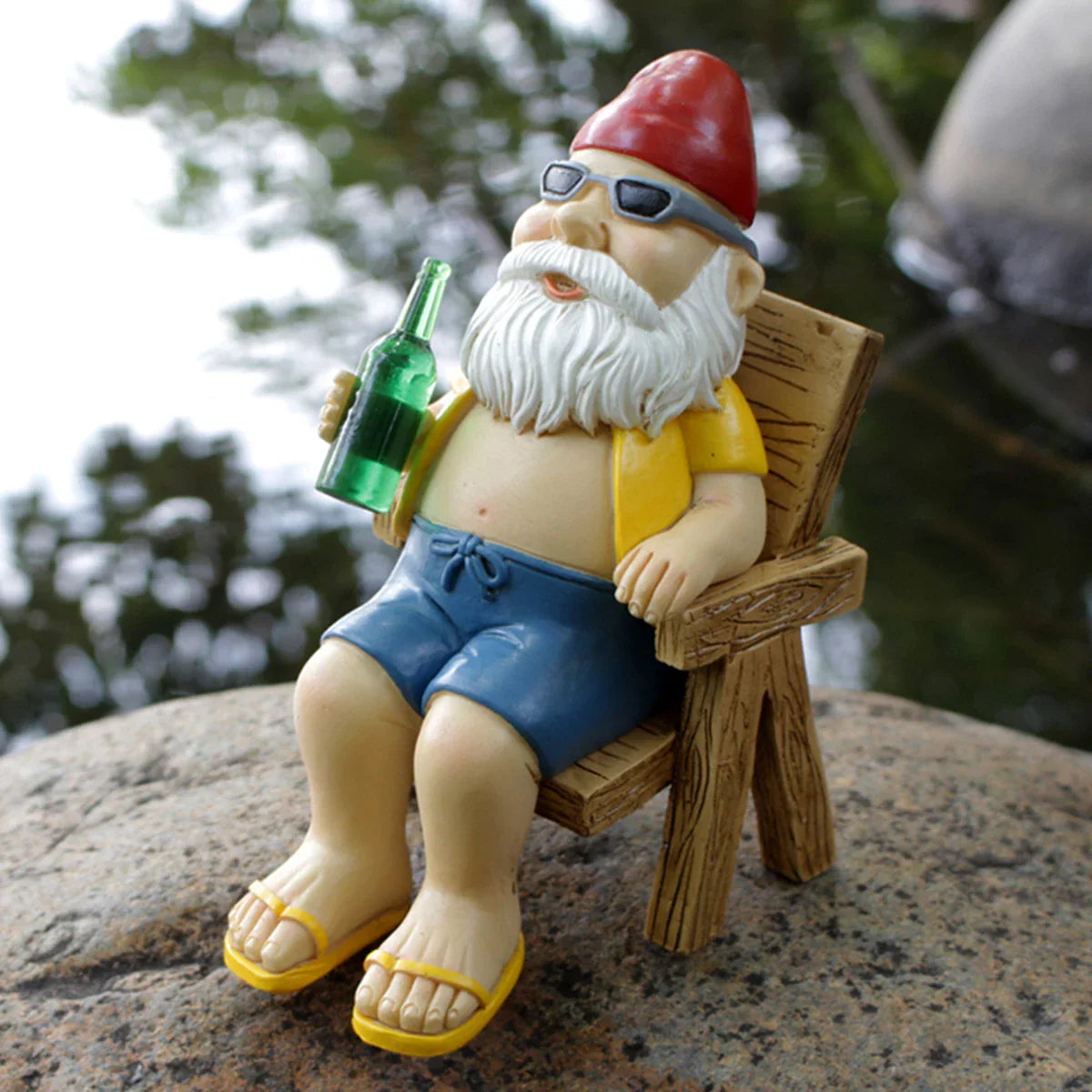 Maliben | Sunbathing Gnome Statue Made Of Resin With Lounger For Garden Decoration