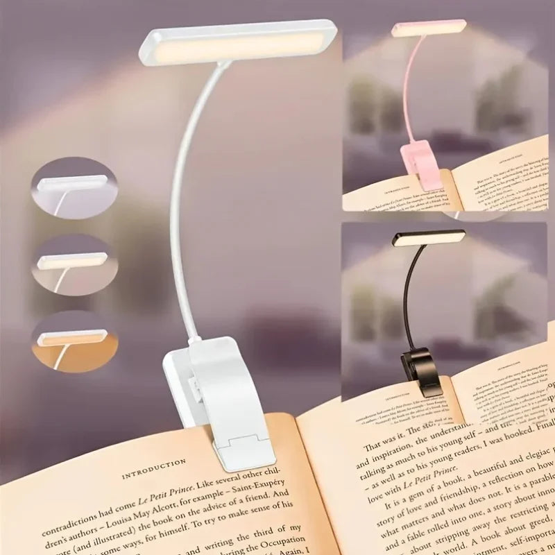 Maliben | Flexible Reading Lamp Usb Rechargeable With Dimmable Light Colors And Clip