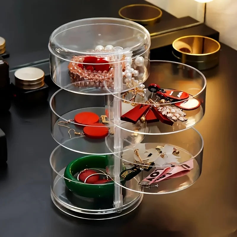 Maliben | Jewelry Storage 360° Rotatable | Dustproof & Water-Resistant | 5-Layer Cosmetic Box | Glossturn Transparent