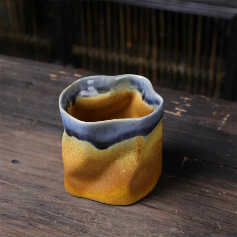 Maliben | Irregular twisted shape cup 9.47 ounces/280 ml ceramic coffee tea cup without handle polychromatic creative ceramic mugs coffee mugs retro
