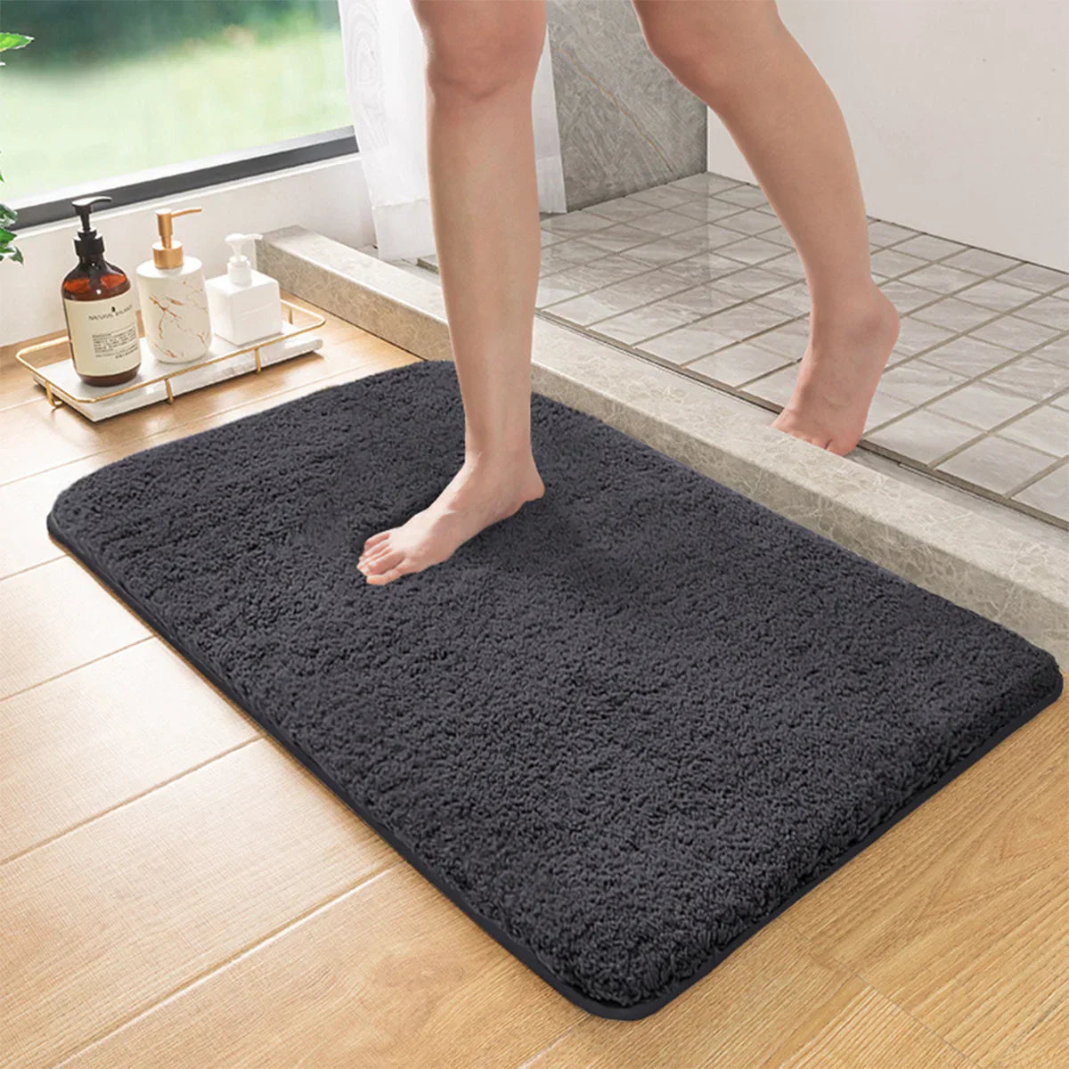 Maliben | Long-Pile, Absorbent Bath Mat With Anti-Slip