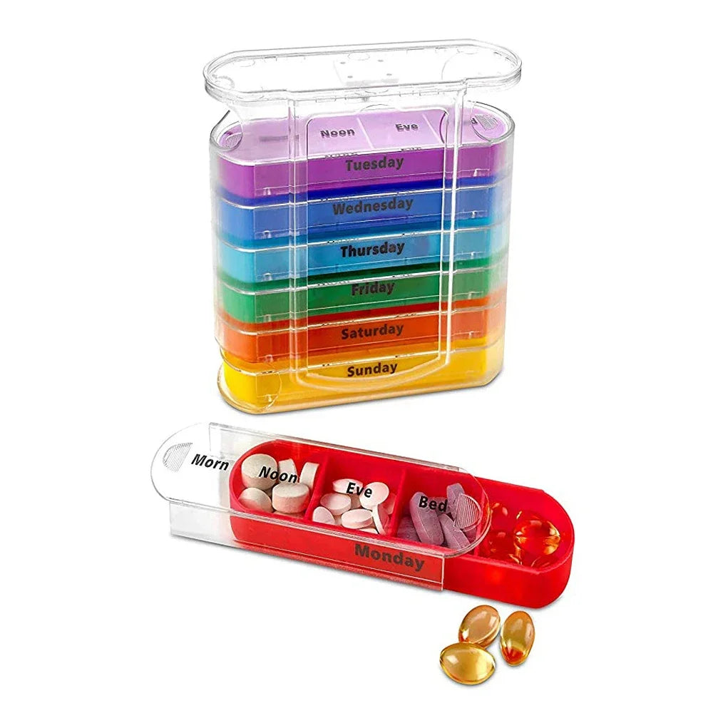 Maliben | Mediplan 7-Day Tablet Box | 28 Compartments | Removable & Color Sorted | Pill Organizer For Week & Travel