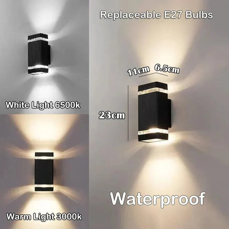Maliben | Lumibloc Led Outdoor Wall Light | Up & Down Effect | E27 Socket | Ip65 Waterproof | Modern Design For Garden & Balcony
