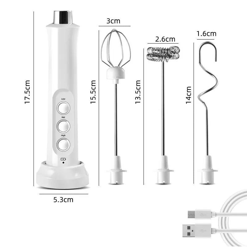 Maliben | 3 In 1 Electric Milk Frother Rechargeable Milk Foam Maker Handheld Frother High Speed Milk Frother Drink Mixer Coffee
