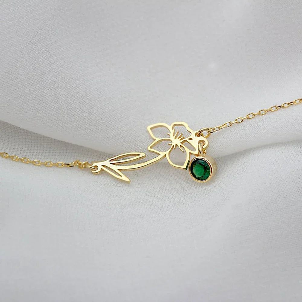 Maliben | Dainty Birth Flower & Birthstone Chain Bracelet