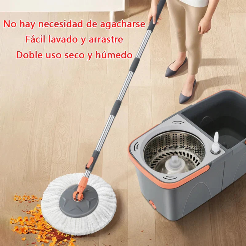 Maliben | Dual Chamber Mop With Double Chamber Bucket | 138 Cm Stainless Steel Handle | 360° Swivel Head | For Tiles, Wood & Laminate