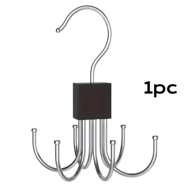 Maliben | Hanging Clothes Hook Organizer 6-Fold | Rotatable & Space-Saving | For Belts, Bras, Scarves & Ties | Metal