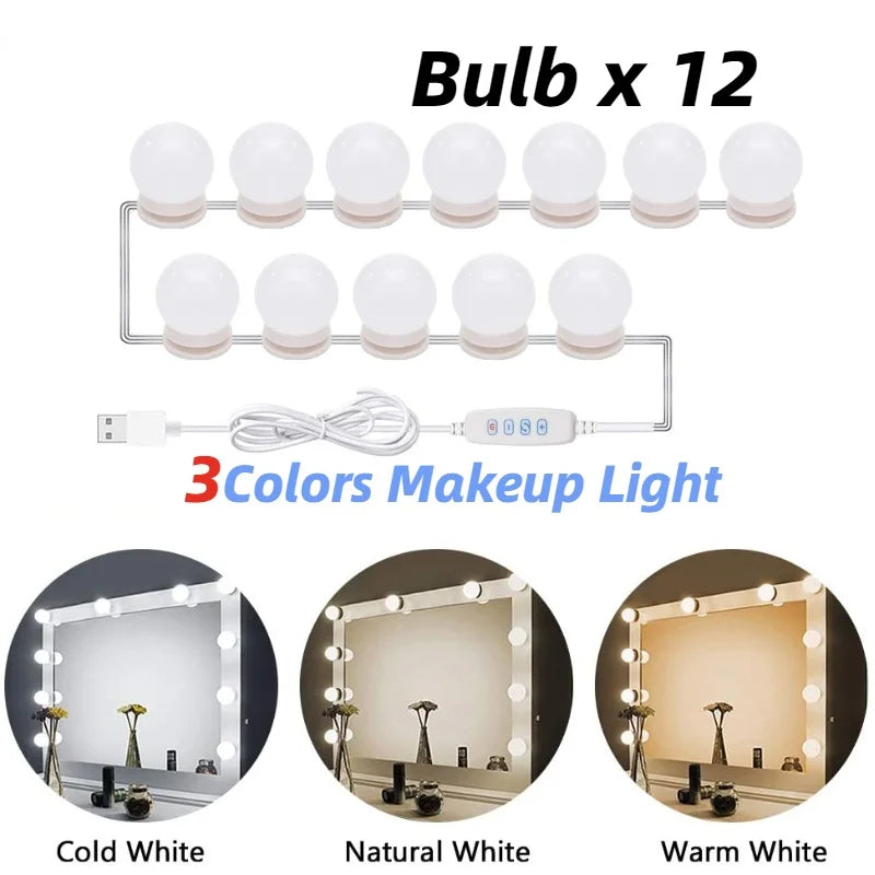 Maliben | Glamora | Led Makeup Mirror Light Set | 10 Hollywood-Style Lamps | Usb, Dimmable & 3 Color Modes
