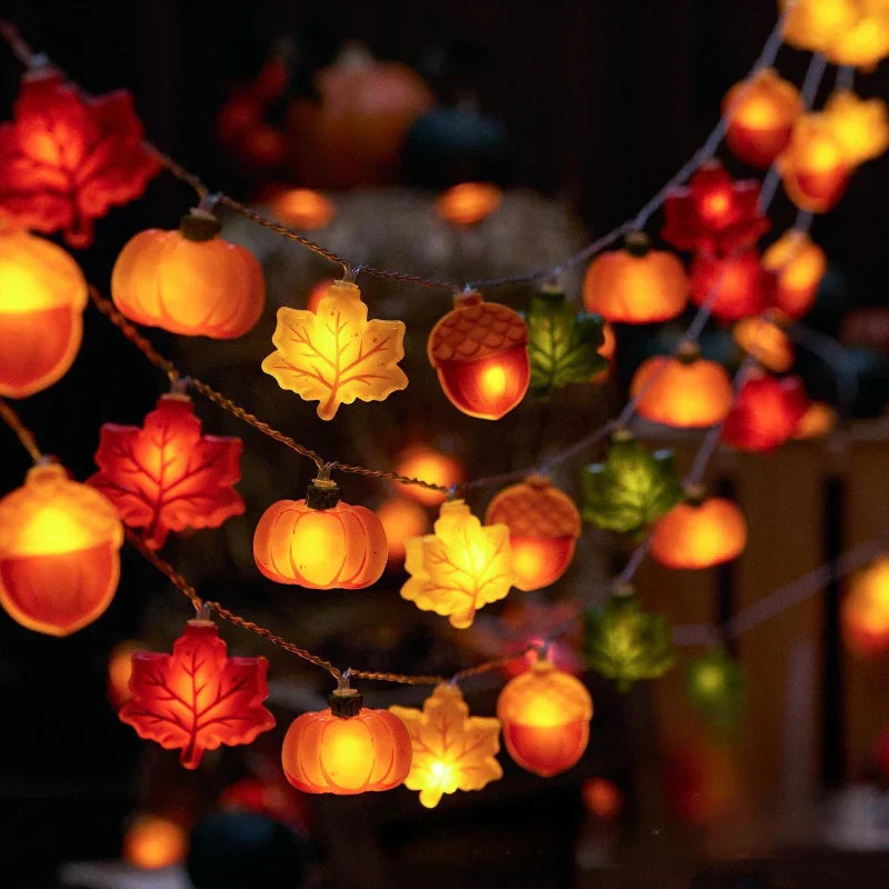 Maliben | Glowharvest Halloween String Lights | Led Pumpkin & Maple Leaves | 1.5m / 3m | Warm White