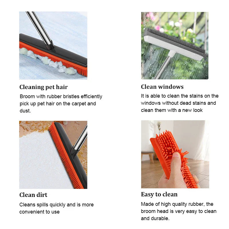 Maliben | Rubber Brooms Hairless Sweeppro | Adjustable Silicone Broom For Pet Hair, Carpet & Windows | For Indoor & Outdoor