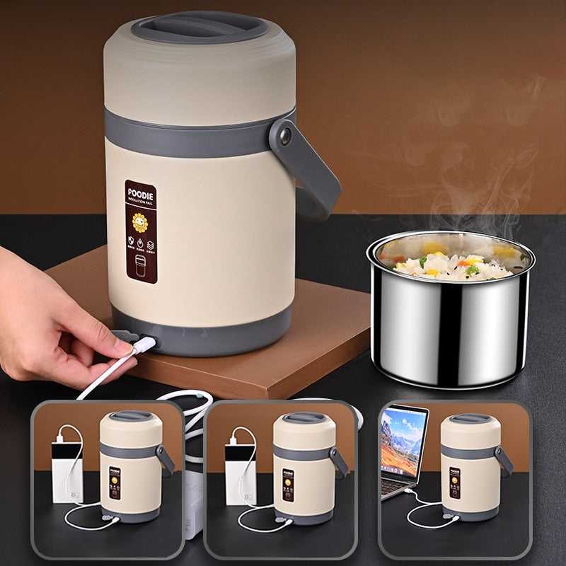 Maliben | Usb Heated Stainless Steel Food Warmer Lunch Box