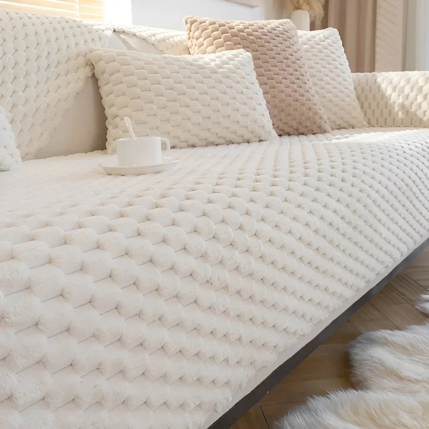 Maliben | Luxurious velvet sofa cover with textured pattern