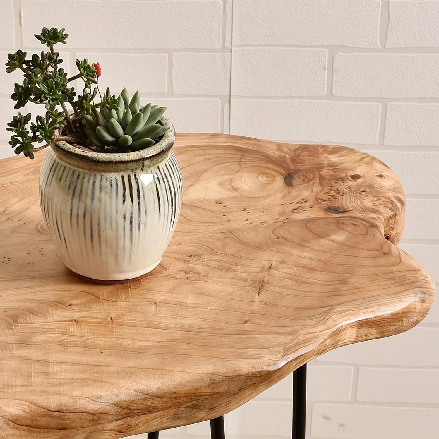 Maliben | Wooden Side Table With Natural Edge Nightstand Plant Stand