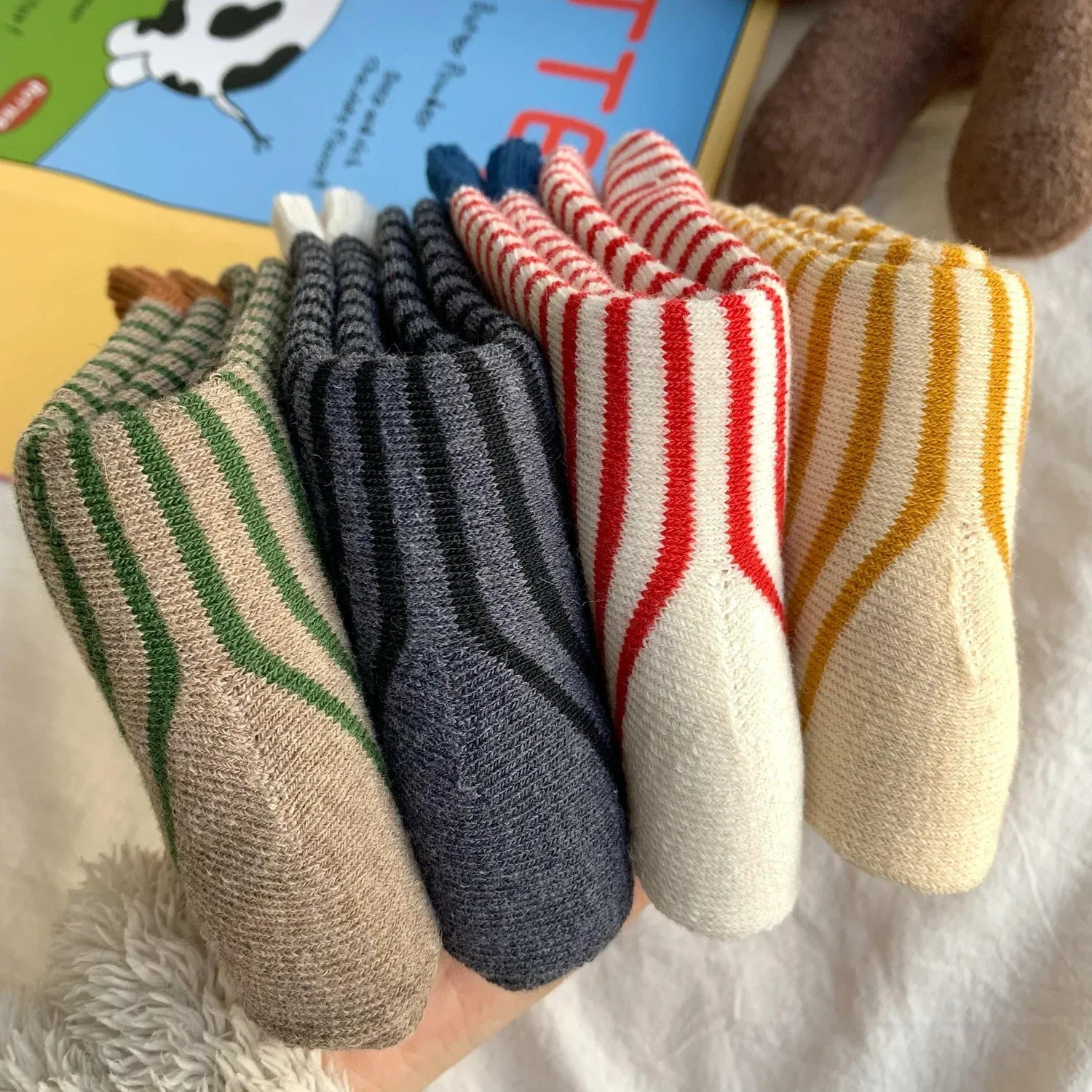 Maliben | Wollherz Women's Wool Socks | Autumn & Winter | Thick & Warm | Ribbed Design | Solid & Stripes