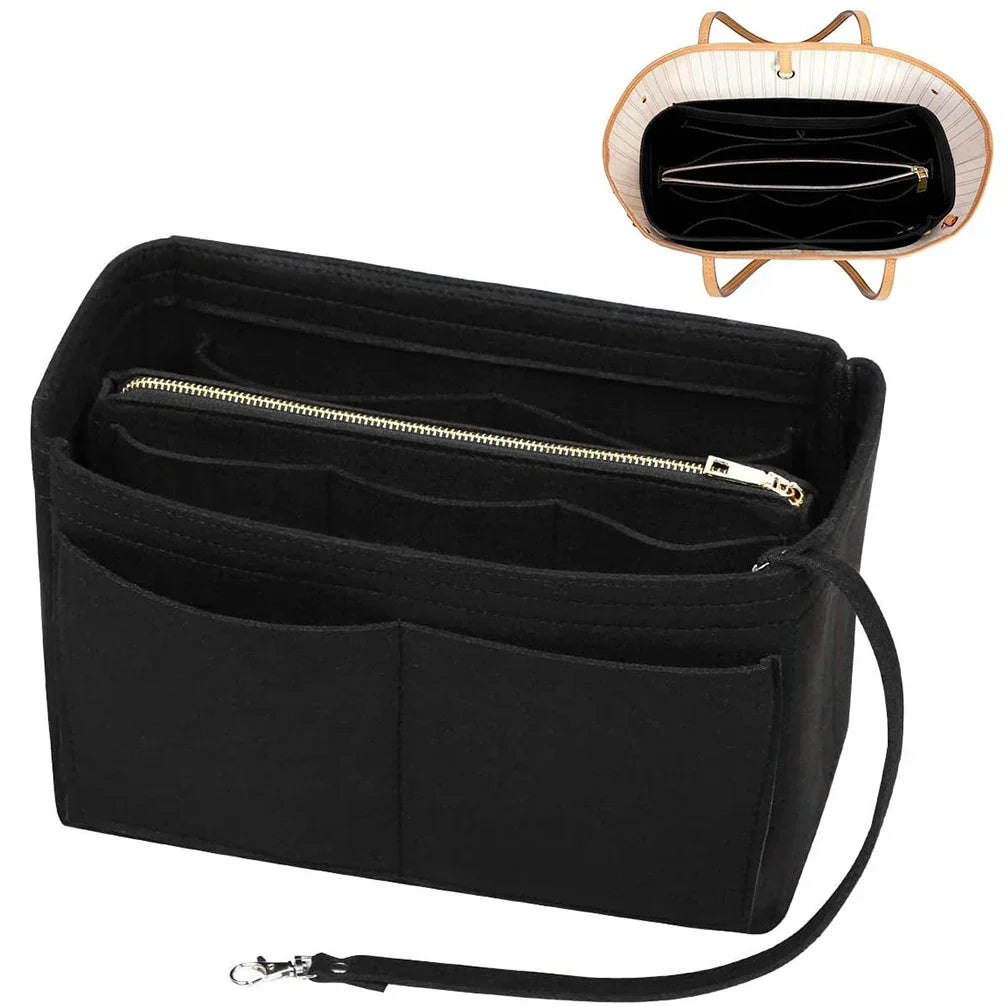 Maliben | Taschenluxe Organizer Inlay | Felt Insert With Zipper | 15 Compartments & Key Strap | For Handbags & Shoppers