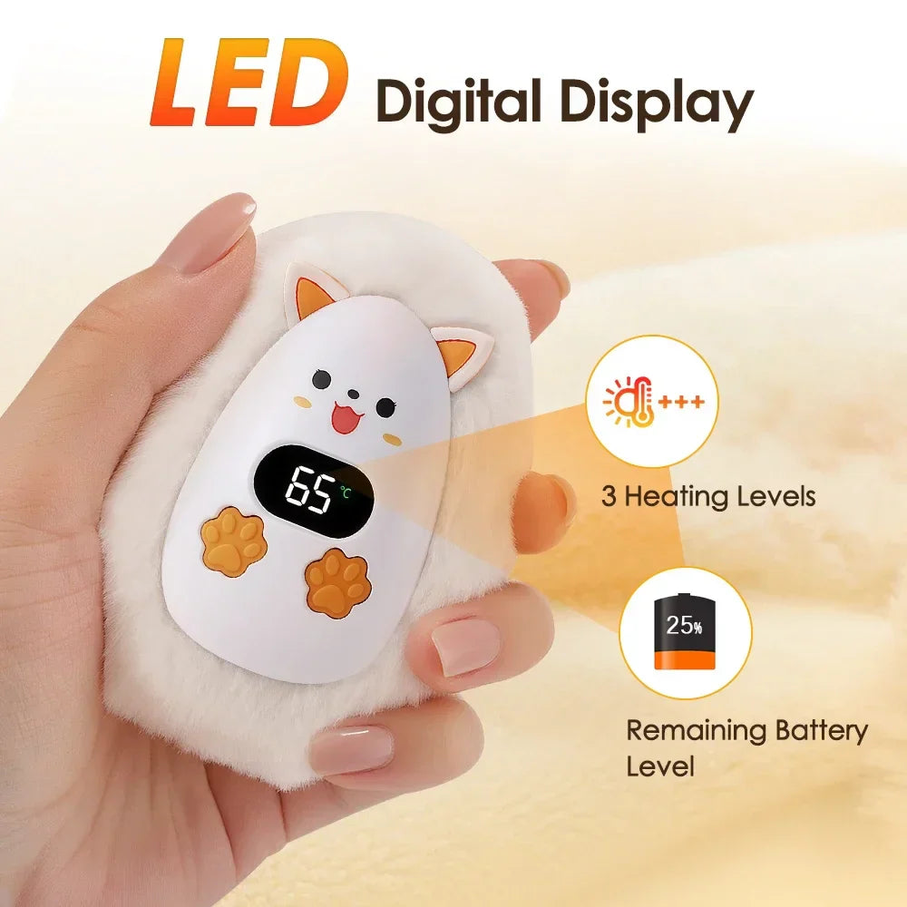 Maliben | Furrio Electric Hand Warmer Fox | Rechargeable 1200 Mah | 3 Heat Levels & Digital Display | Plush Surface | Usb Type-C | Portable For Winter & Office